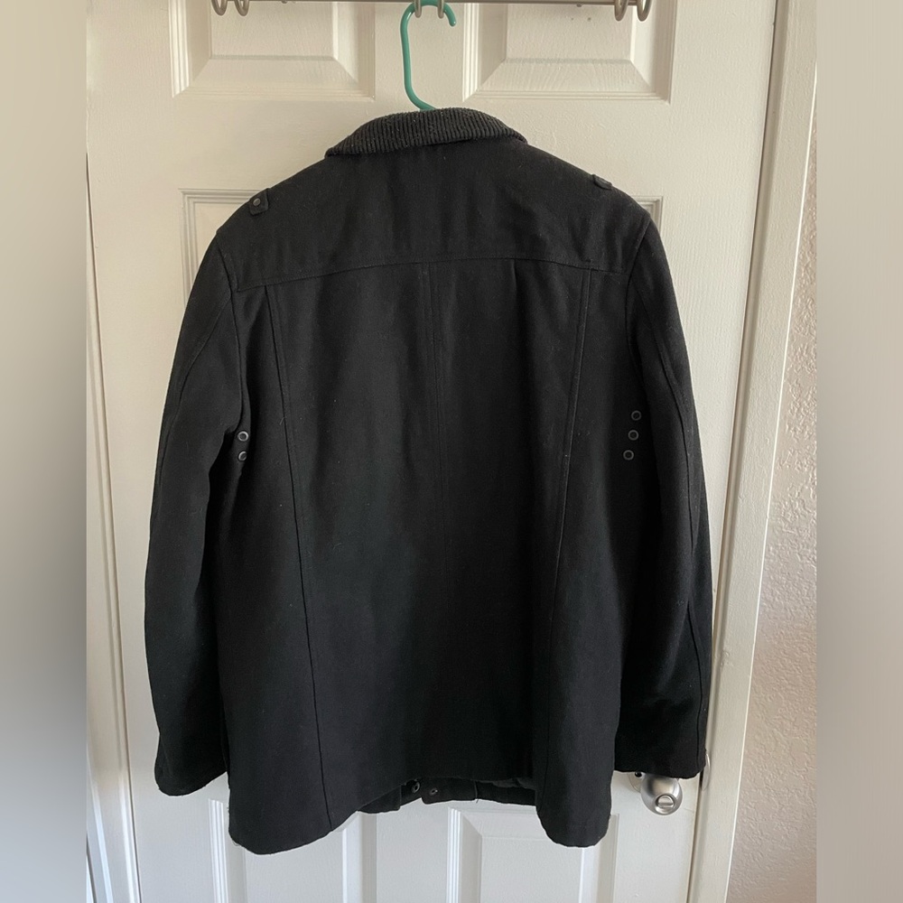 Black Rivet Men’s Pea Coat Hooded Jacket M - Picture 2 of 8